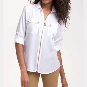 Michael Kors Large Zipper White Blouse Excellent Condition